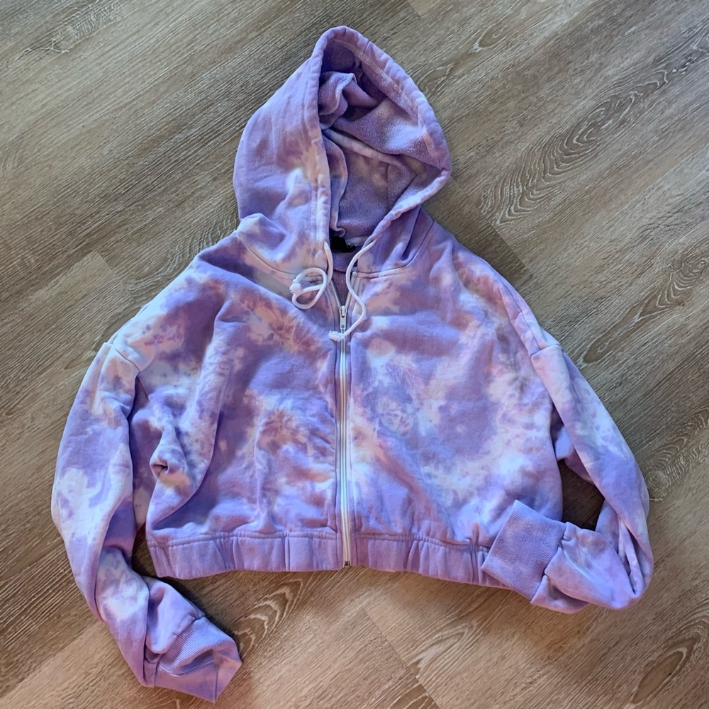 PacSun Lilac Tie Dyed Crop Zipped Hoodie - S and M